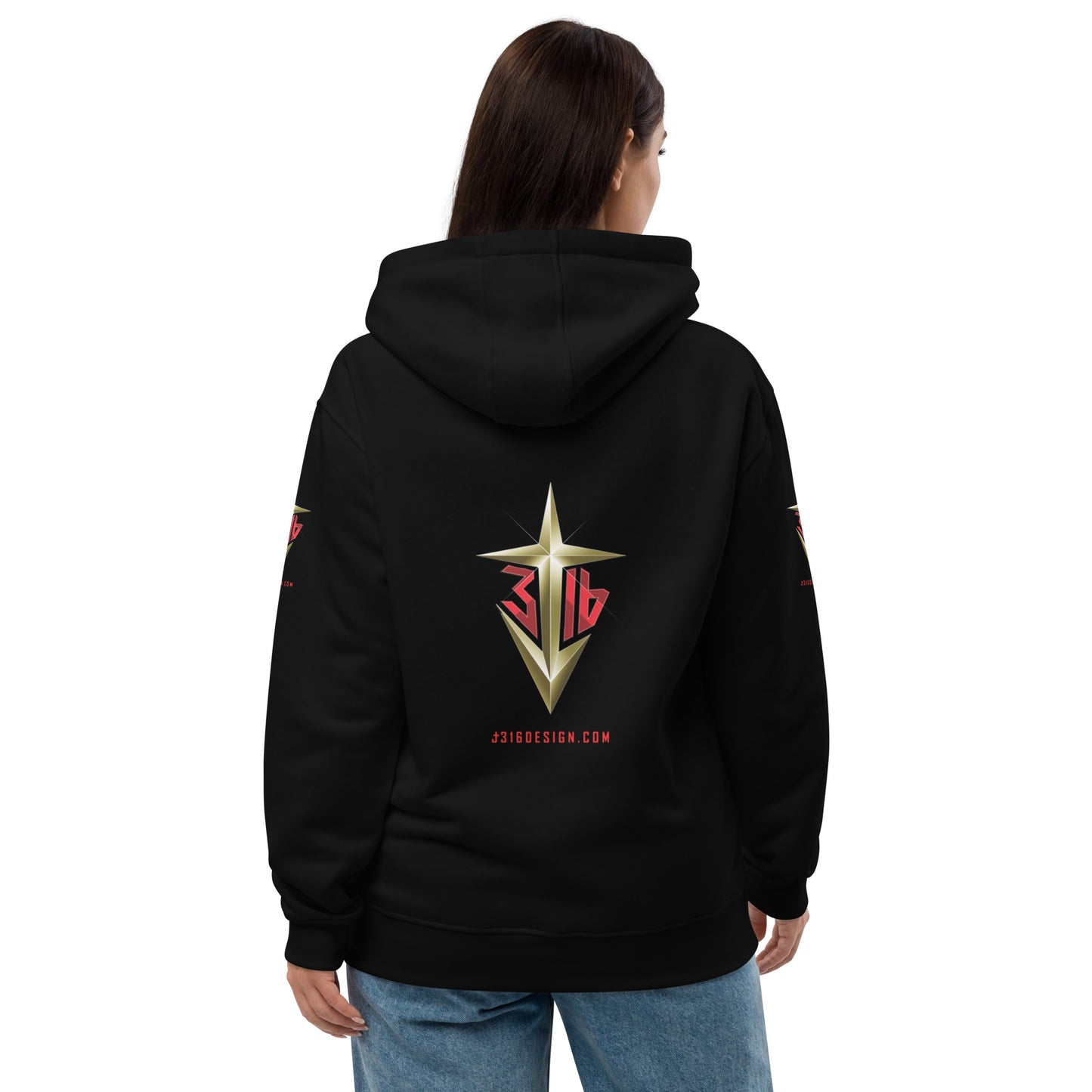 Shirts & Jackets / John 3:16 / J316 Design Premium Black Eco Hoodie / Gold Logo