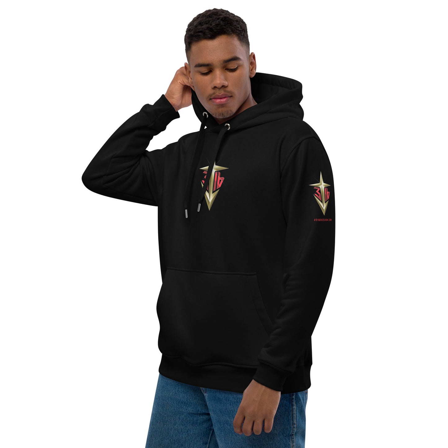 Shirts & Jackets / John 3:16 / J316 Design Premium Black Eco Hoodie / Gold Logo