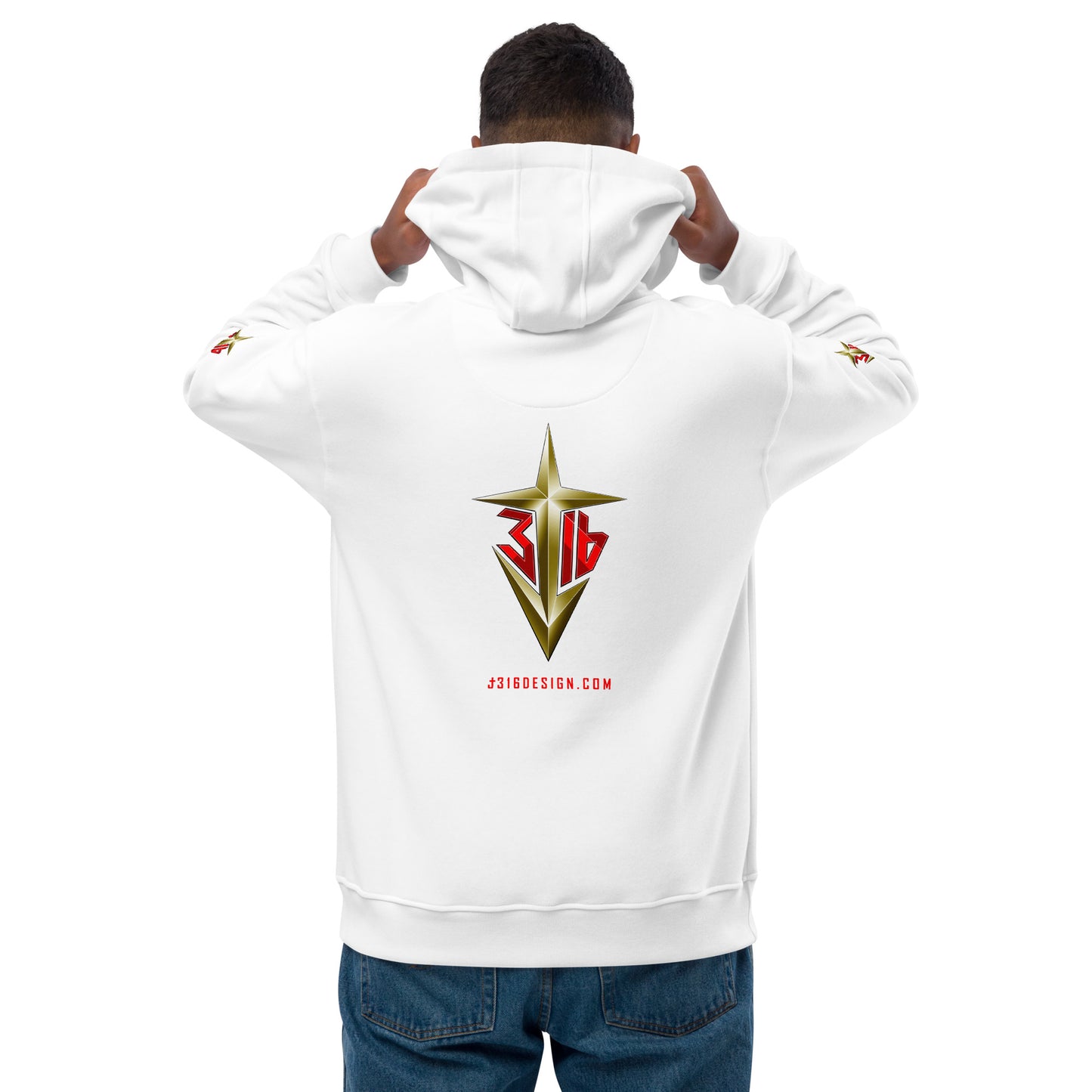 Shirts & Jackets / John 3:16 / J316 Design Premium White Eco Hoodie / Gold Logo