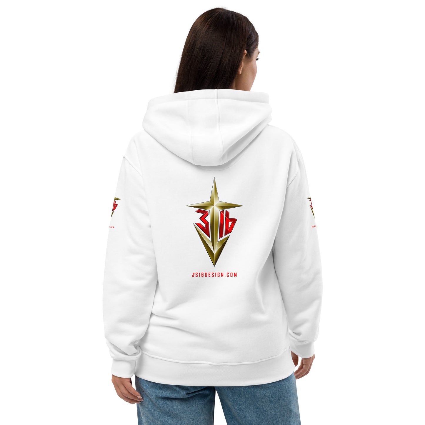 Shirts & Jackets / John 3:16 / J316 Design Premium White Eco Hoodie / Gold Logo