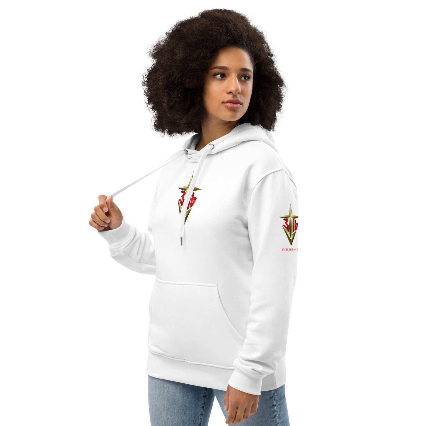 Shirts & Jackets / John 3:16 / J316 Design Premium White Eco Hoodie / Gold Logo