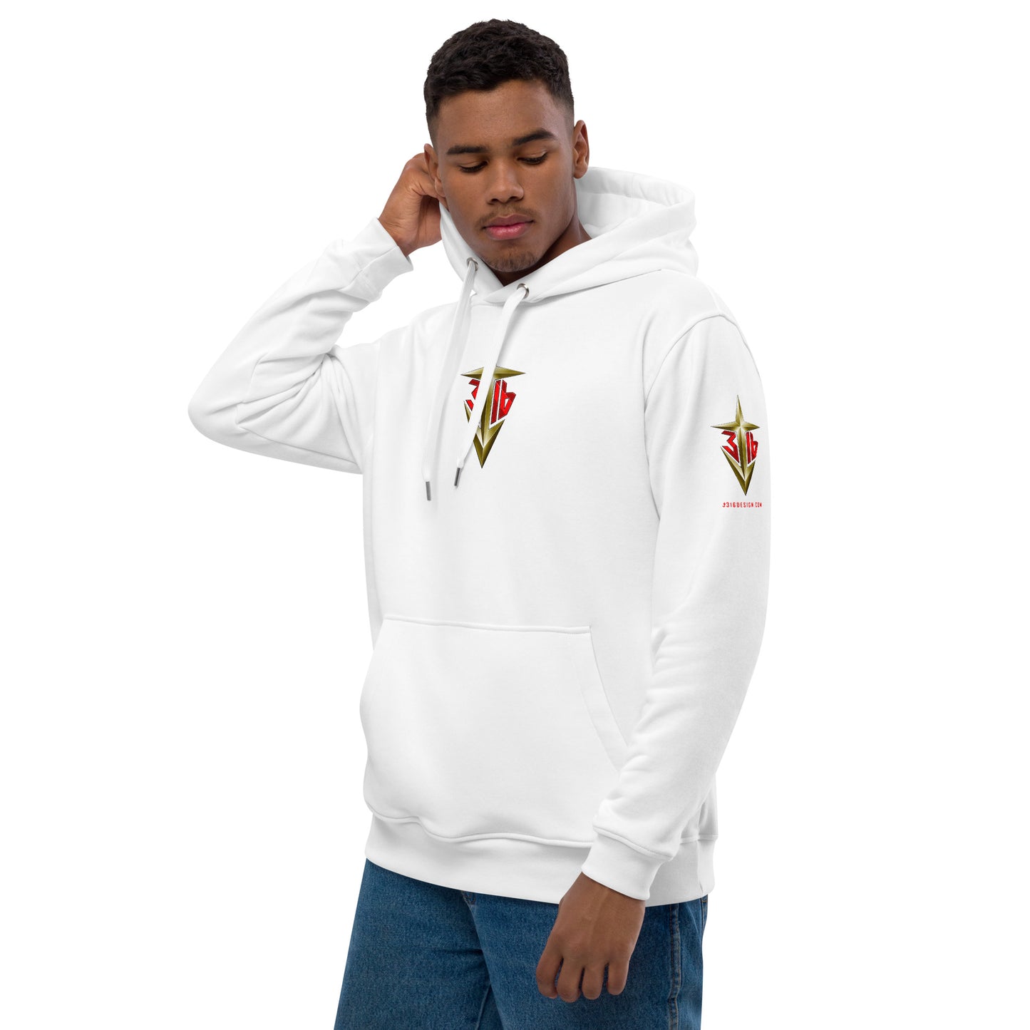 Shirts & Jackets / John 3:16 / J316 Design Premium White Eco Hoodie / Gold Logo